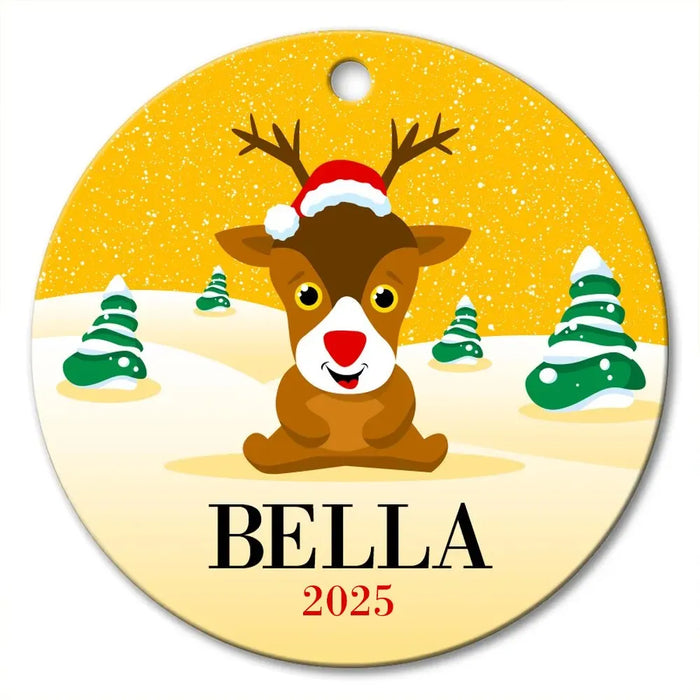 Yellow Snow Round Porcelain Ornament