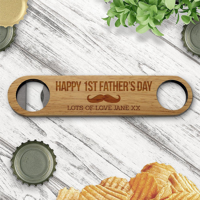 1st Father's Day Engraved Wooden Bottle Opener