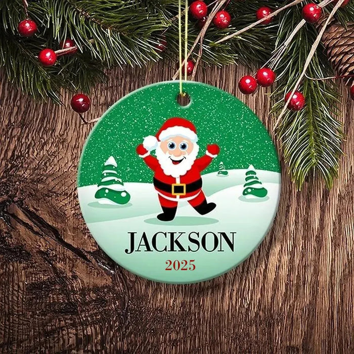 Green Snow Round Porcelain Ornament