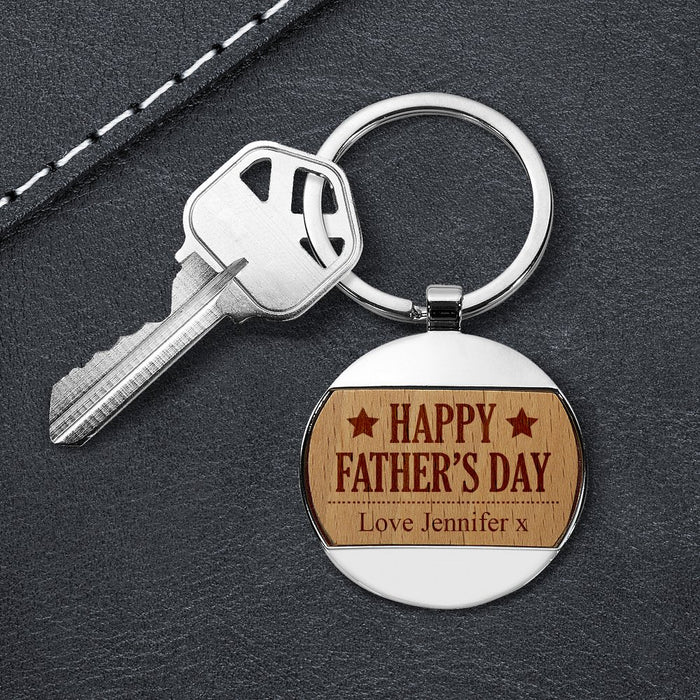 Happy Father's Day Engraved Round Metal Keyring