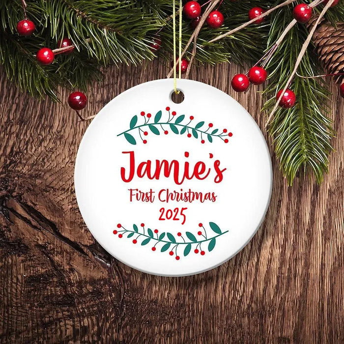 Holly First Christmas Round Porcelain Ornament