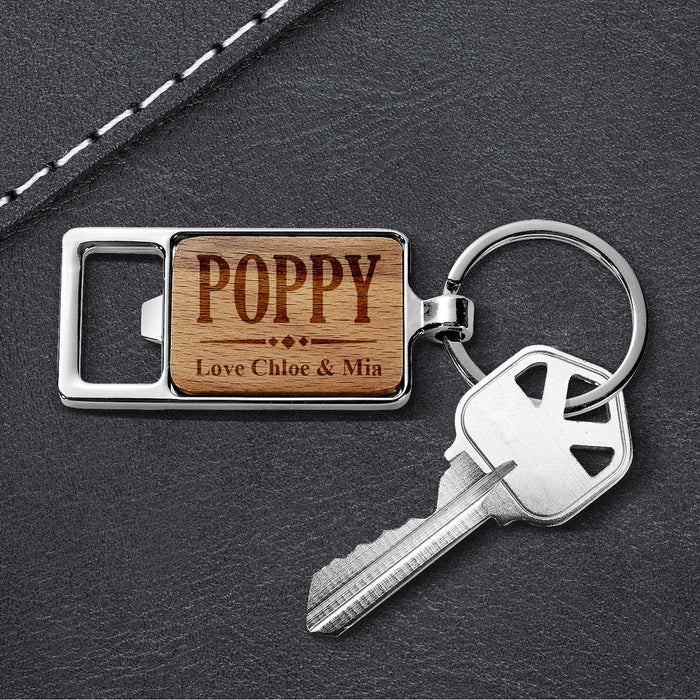 Poppy Engraved Rectangle Metal Keyring