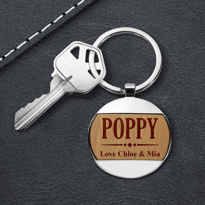 Poppy Engraved Round Metal Keyring