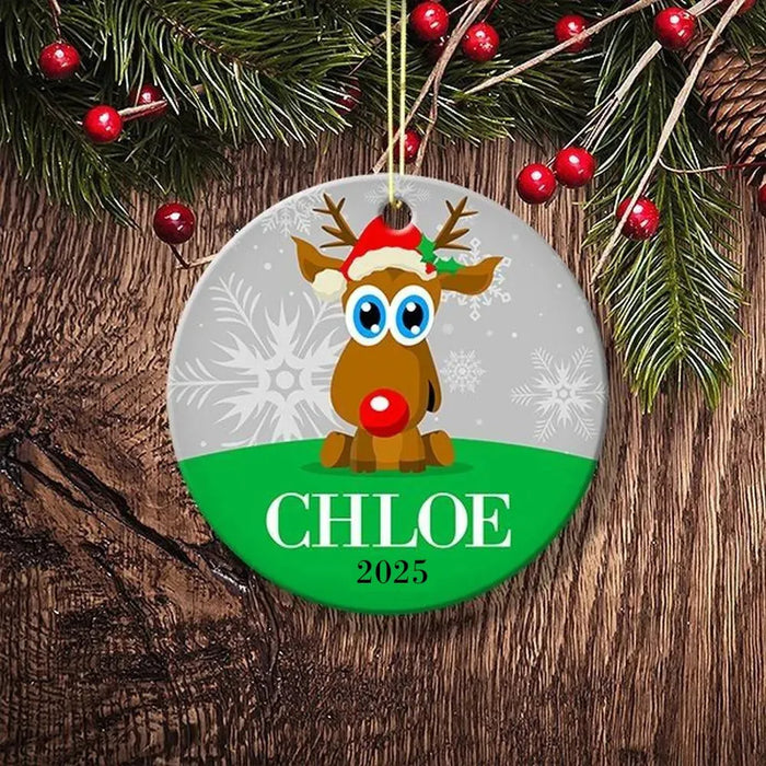 Reindeer Round Porcelain Ornament