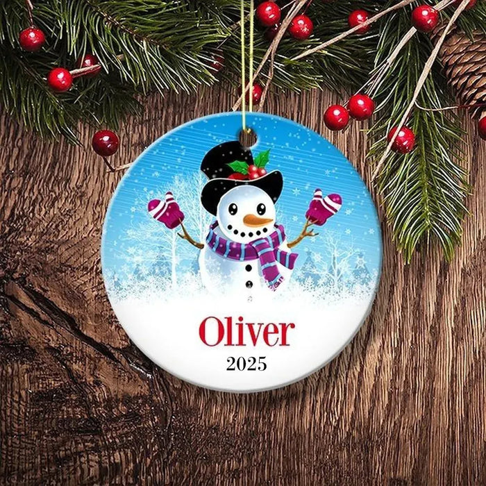 Snowman Round Porcelain Ornament
