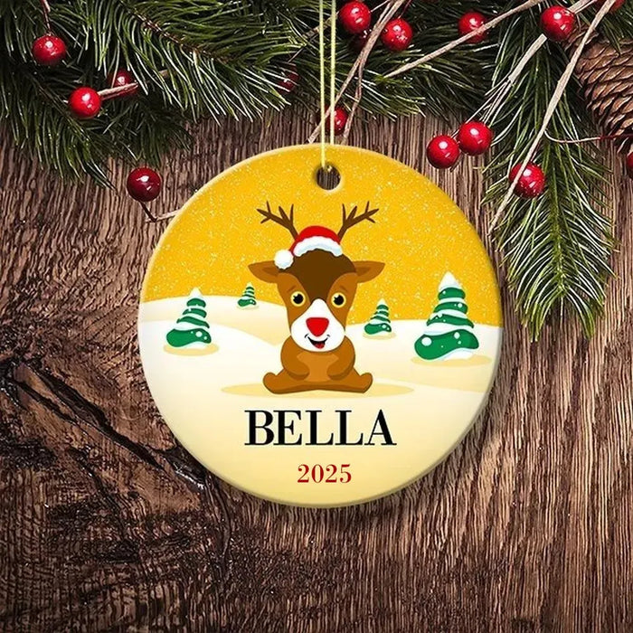 Yellow Snow Round Porcelain Ornament