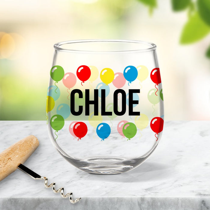 Balloons Coloured Stemless Wine Glass