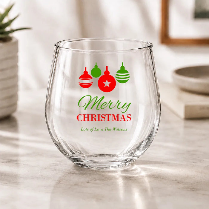 Bauble Coloured Stemless Wine Glass