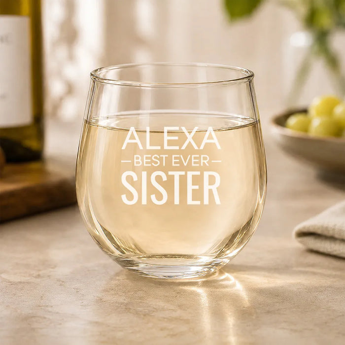 Best Ever Engraved Stemless Wine Glass