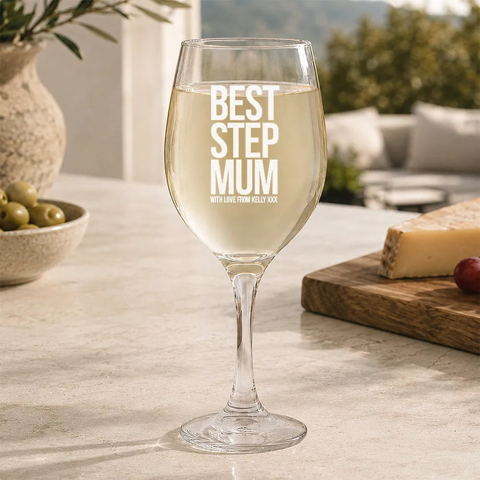Best Step Mum Engraved Wine Glass