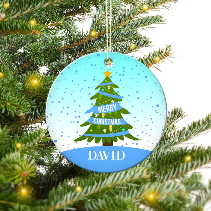 Blue Christmas Round Porcelain Ornament