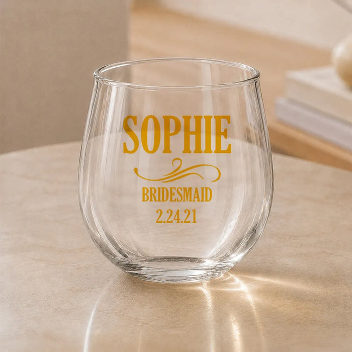 Bridal Party Coloured Stemless Wine Glass