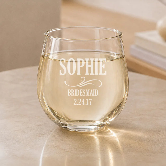 Bridesmaid Engraved Stemless Wine Glass