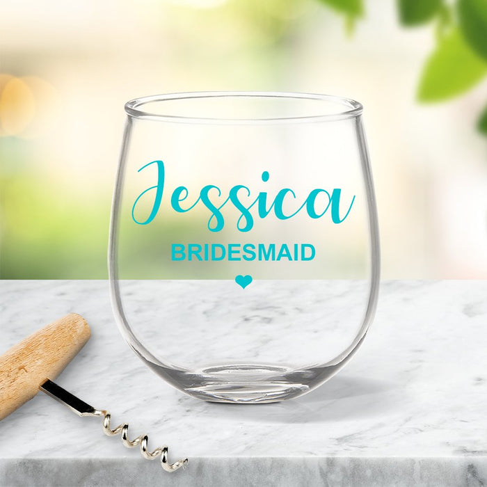 Bridesmaid Coloured Stemless Wine Glass
