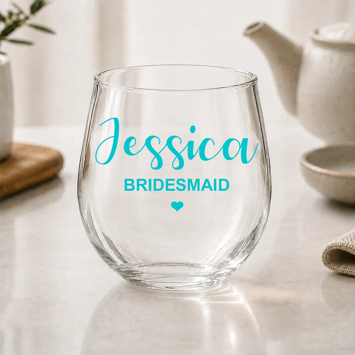Bridesmaid Coloured Stemless Wine Glass