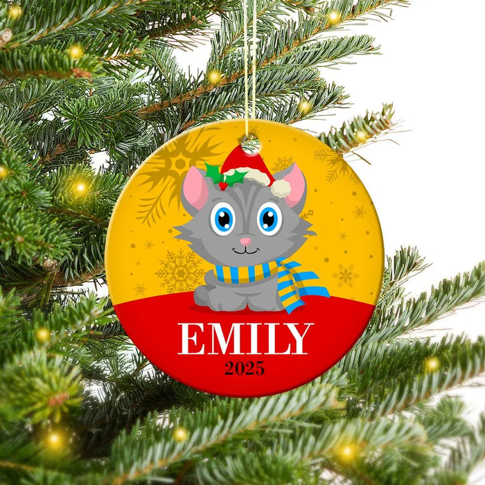 Cat Round Porcelain Ornament