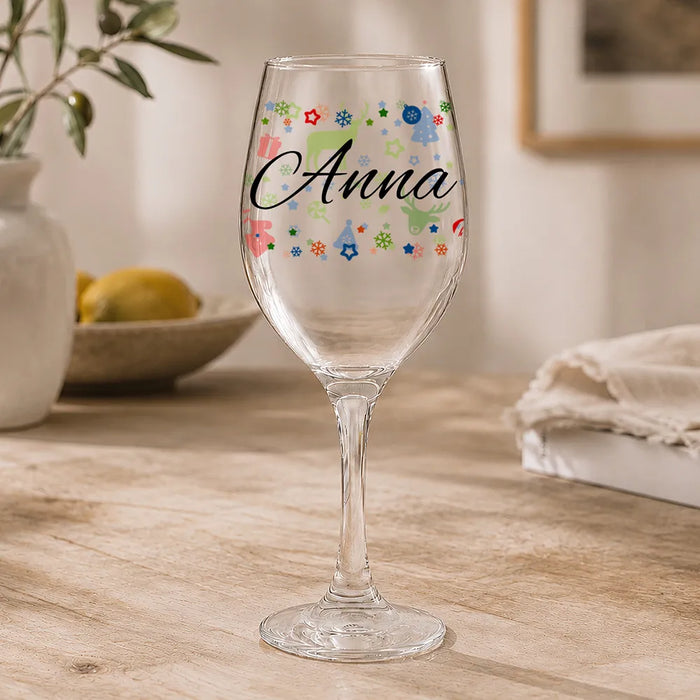 Christmas Pattern Coloured Wine Glass