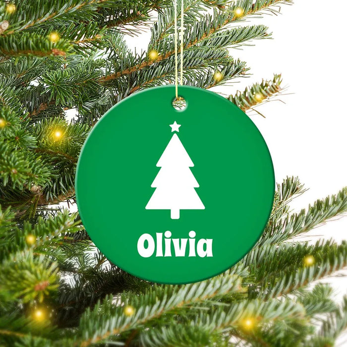 Christmas Tree Silhouette Round Porcelain Ornament
