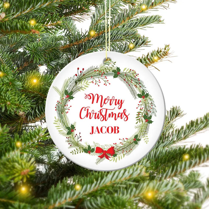 Christmas Wreath Round Porcelain Ornament