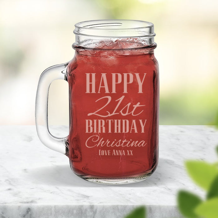 Classic Happy Birthday Engraved Mason Jars