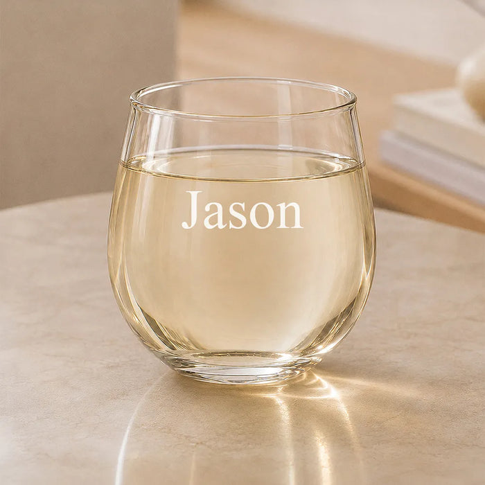 Classic Name Engraved Stemless Wine Glass