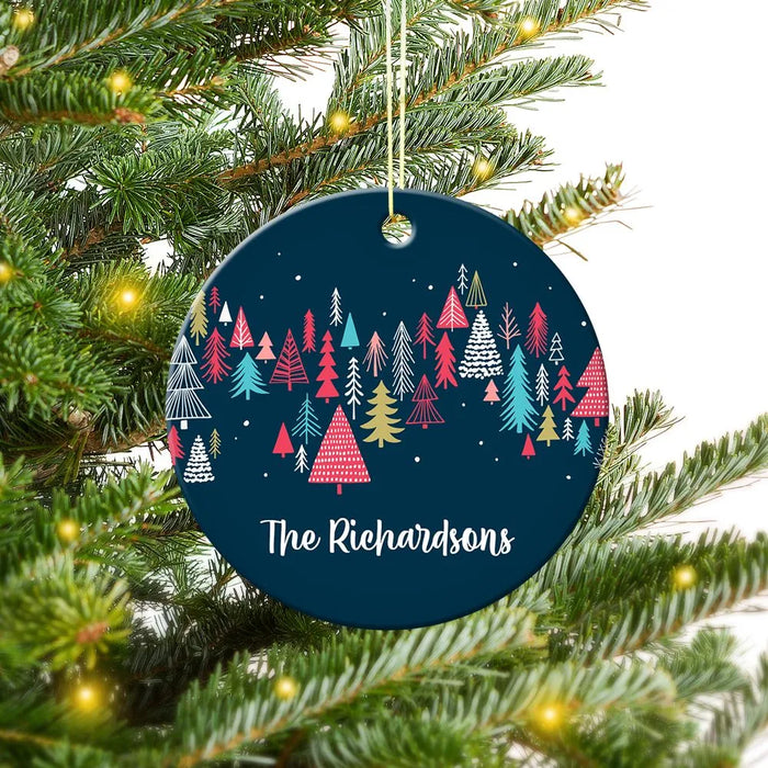 Colourful Tree Pattern Round Porcelain Ornament
