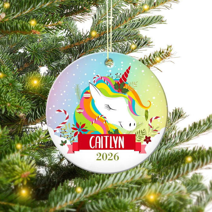 Colourful Unicorn Round Porcelain Ornament