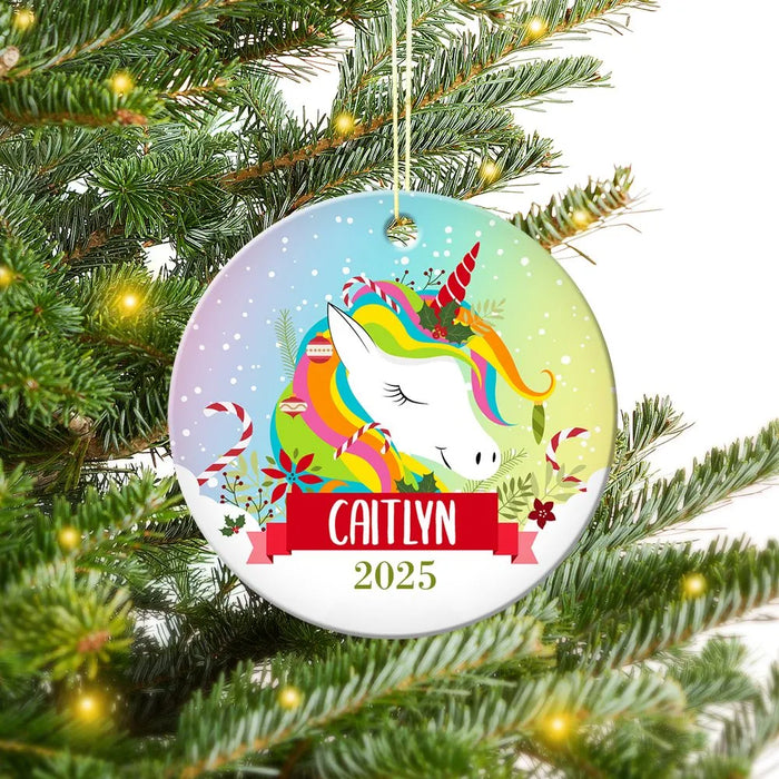 Colourful Unicorn Round Porcelain Ornament