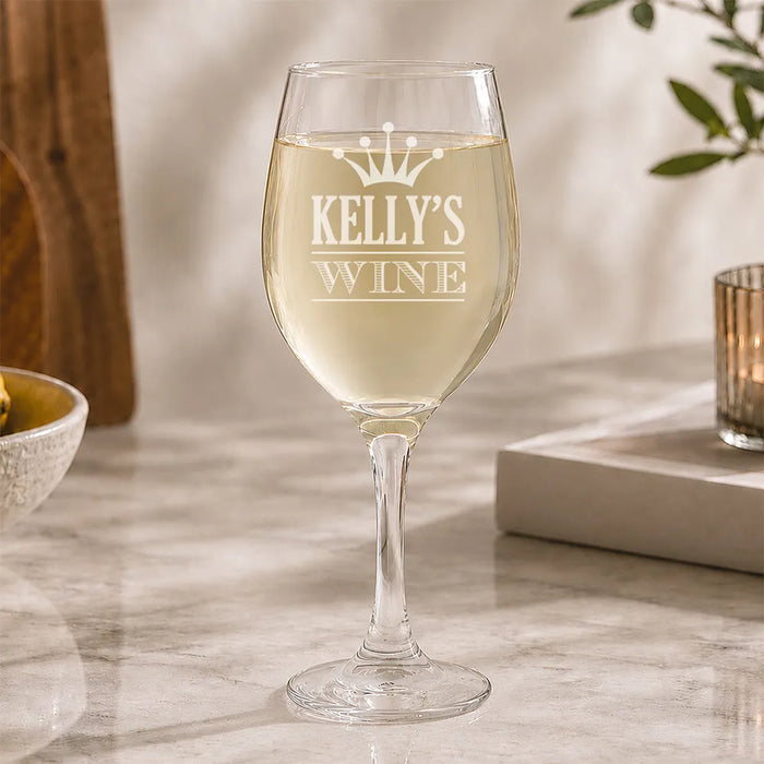 Crown Engraved Wine Glass