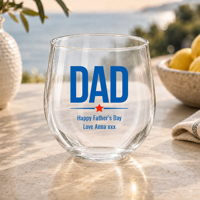 Dad Coloured Stemless Wine Glass