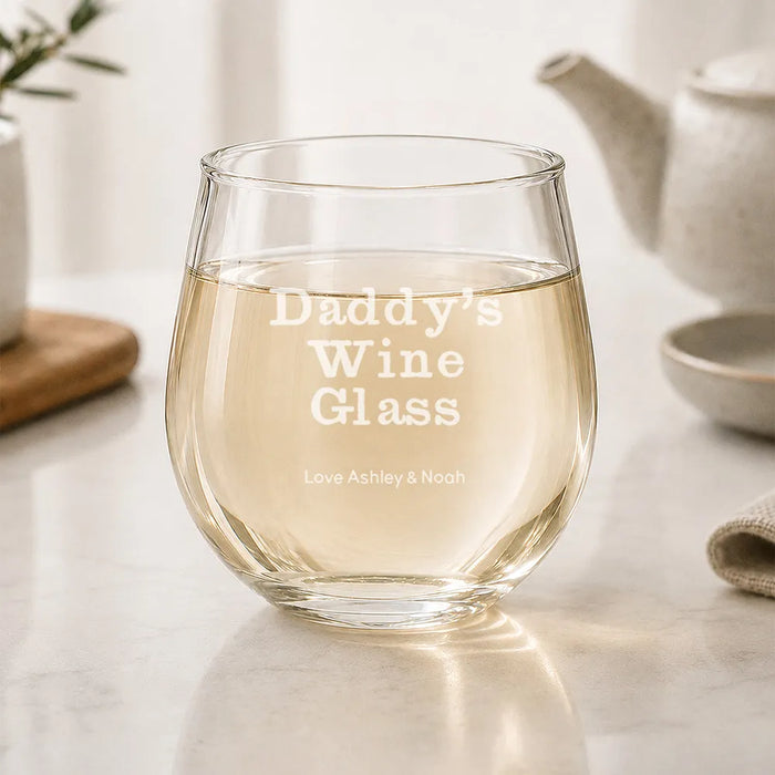 Daddy's Engraved Stemless Wine Glass