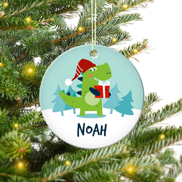 Dinosaur Round Porcelain Ornament