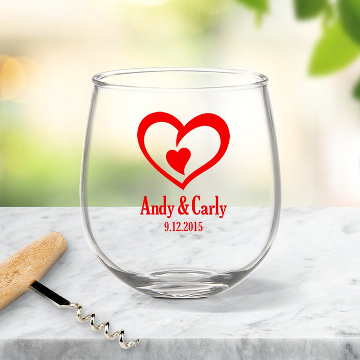 Double Heart Coloured Stemless Wine Glass