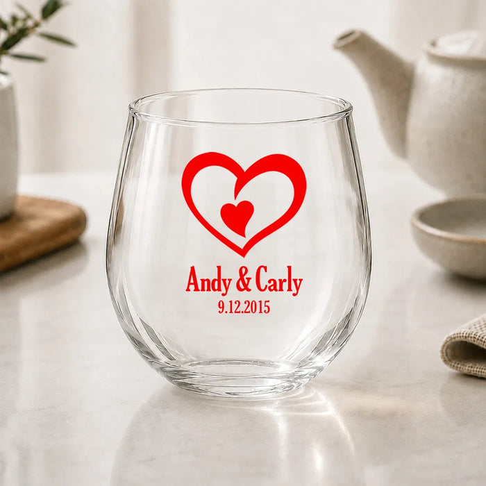 Double Heart Coloured Stemless Wine Glass