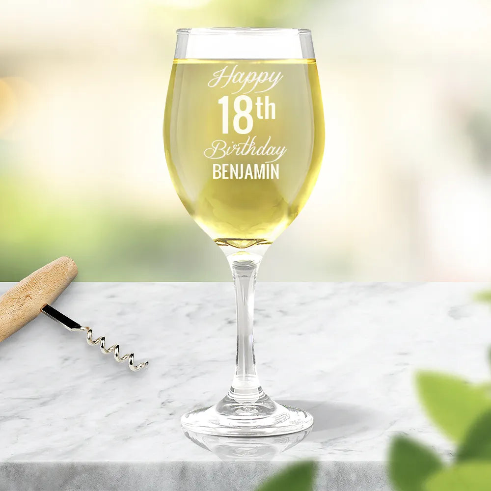Fancy Happy Birthday Engraved Wine Glass – Fabness