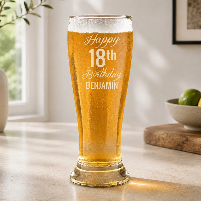 Fancy Happy Birthday Engraved Premium Beer Glass