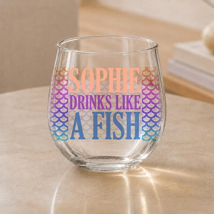 Fish Coloured Stemless Wine Glass