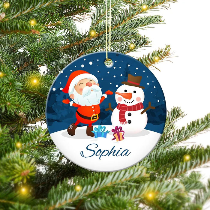 Frosty Christmas Round Porcelain Ornament