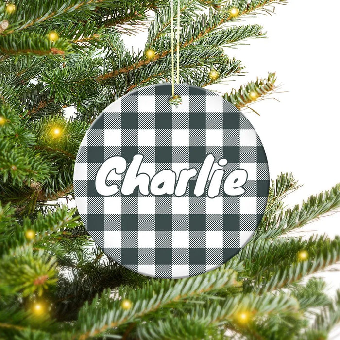 Gingham Round Porcelain Ornament