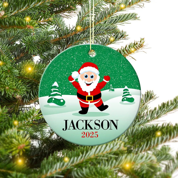 Green Snow Round Porcelain Ornament