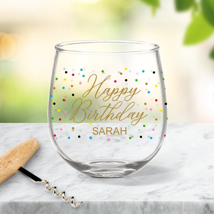 Happy Birthday Coloured Stemless Wine Glass