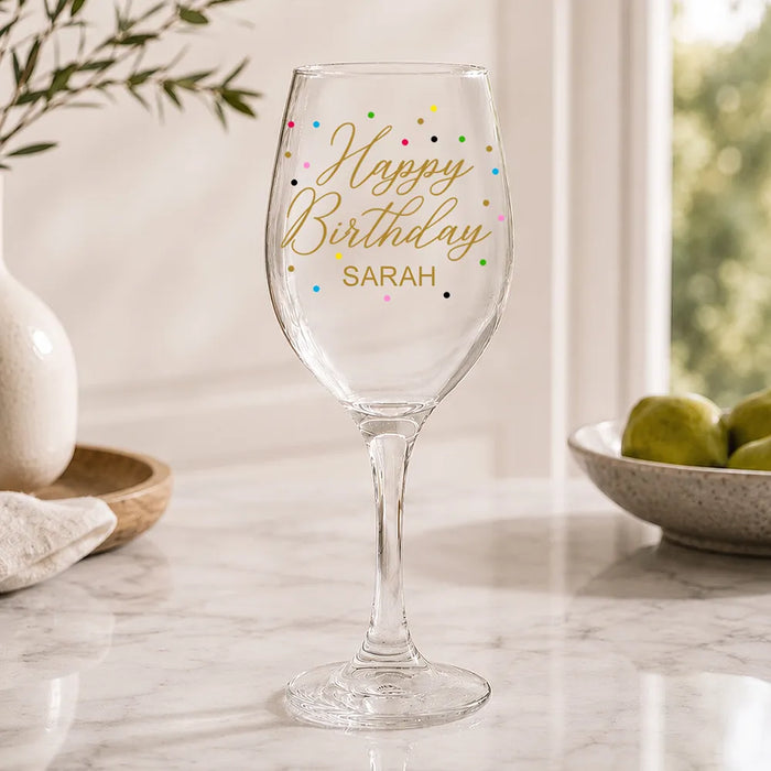 Happy Birthday Coloured Wine Glass