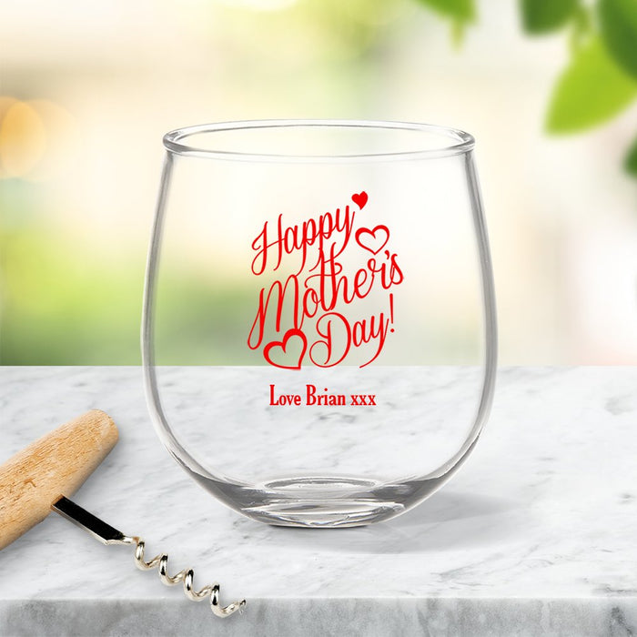 Happy Mother's Day Coloured Stemless Wine Glass