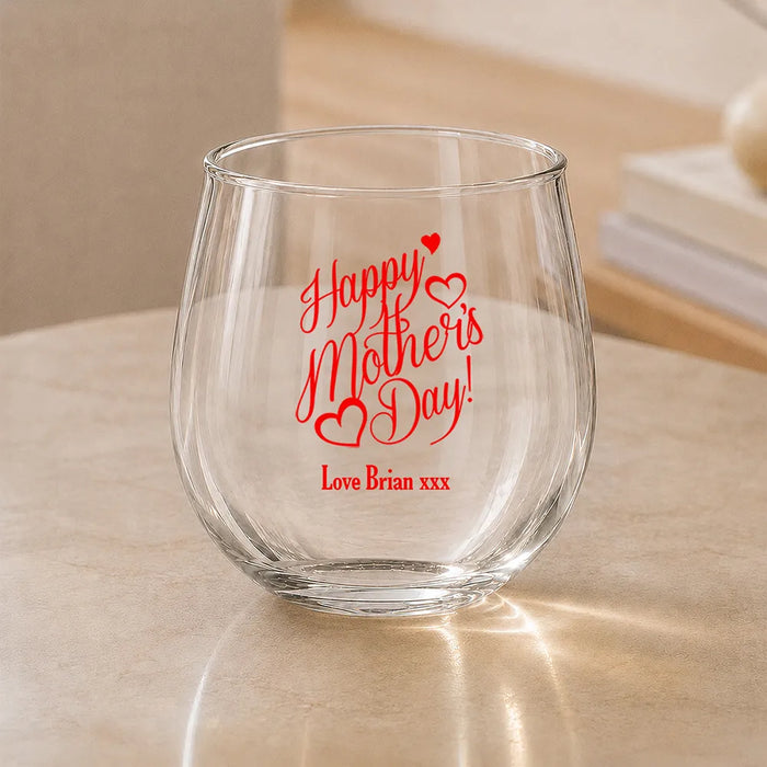Happy Mother's Day Coloured Stemless Wine Glass