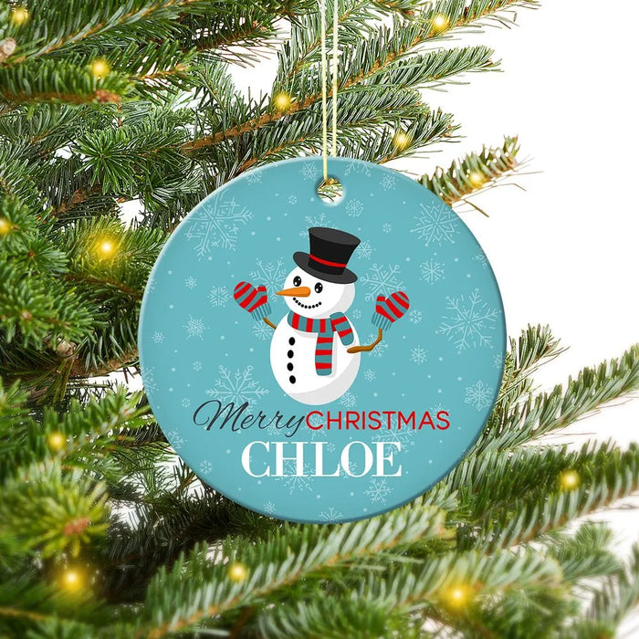 Snowman Round Porcelain Ornament