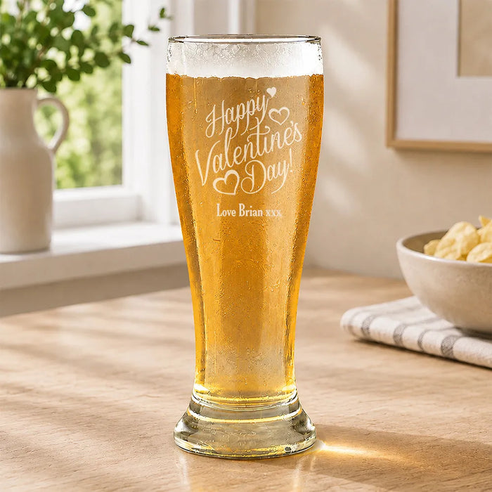 Happy Valentine's Day Engraved Premium Beer Glass