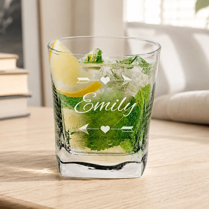 Heart Arrow Engraved Tumbler Glass