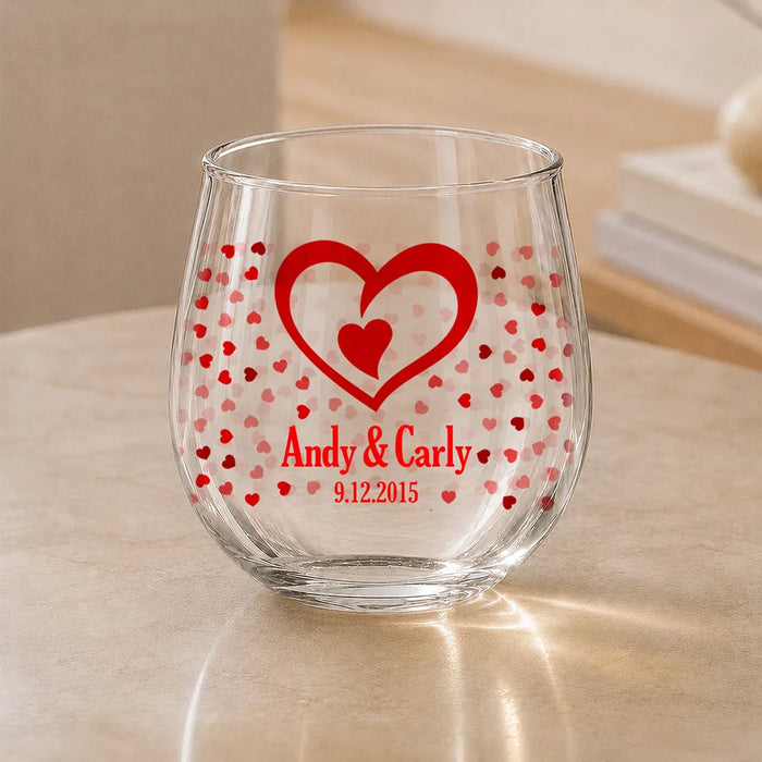 Hearts Coloured Stemless Wine Glass