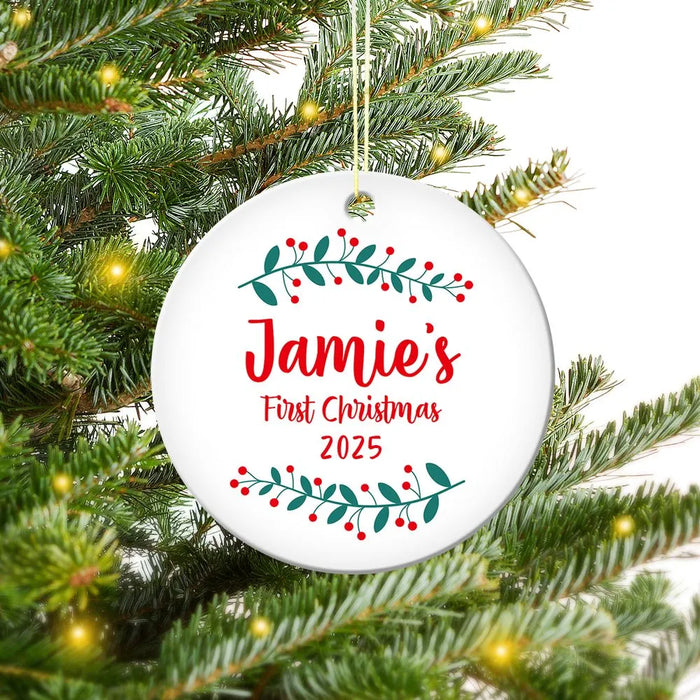 Holly First Christmas Round Porcelain Ornament