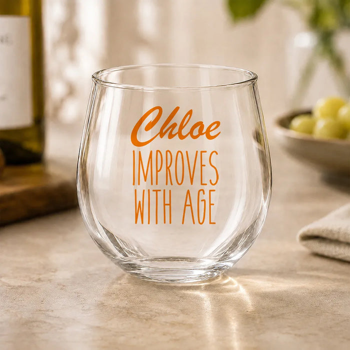 Improves with Age Coloured Stemless Wine Glass